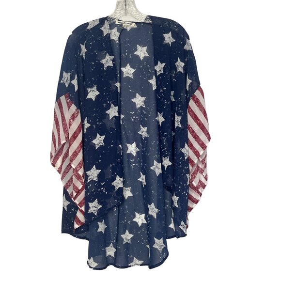 Wallflower Womens Star & Stripes Kimono Cardigan Patriotic Blue Size Medium - Picture 1 of 7